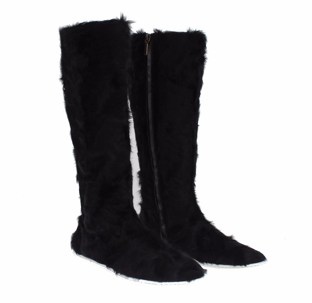 Dolce &amp; Gabbana Black Xiangao Lamb Fur Leather Boots