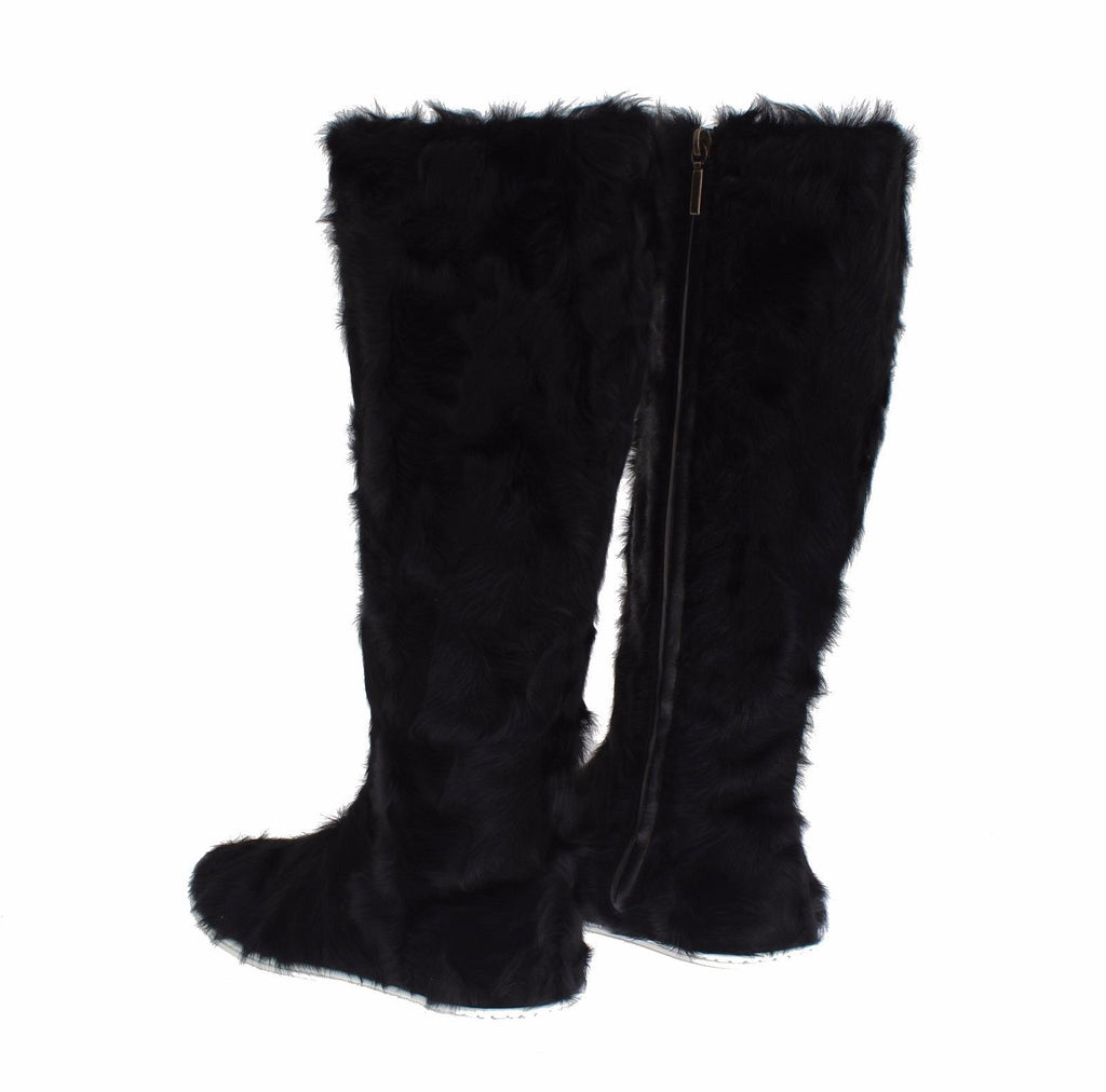 Dolce &amp; Gabbana Black Xiangao Lamb Fur Leather Boots