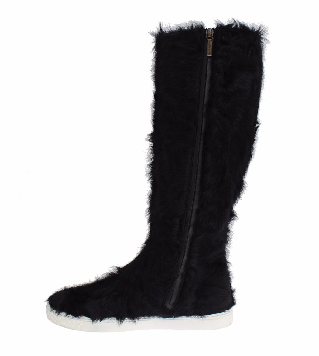 Dolce &amp; Gabbana Black Xiangao Lamb Fur Leather Boots