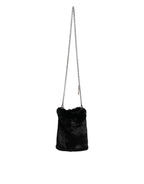 Dolce & Gabbana Black Faux Fur Silver Chain Crossbody Shoulder Purse Bag