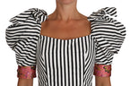 Dolce &amp; Gabbana White Black Striped Cropped Top Puff Sleeve Shirts