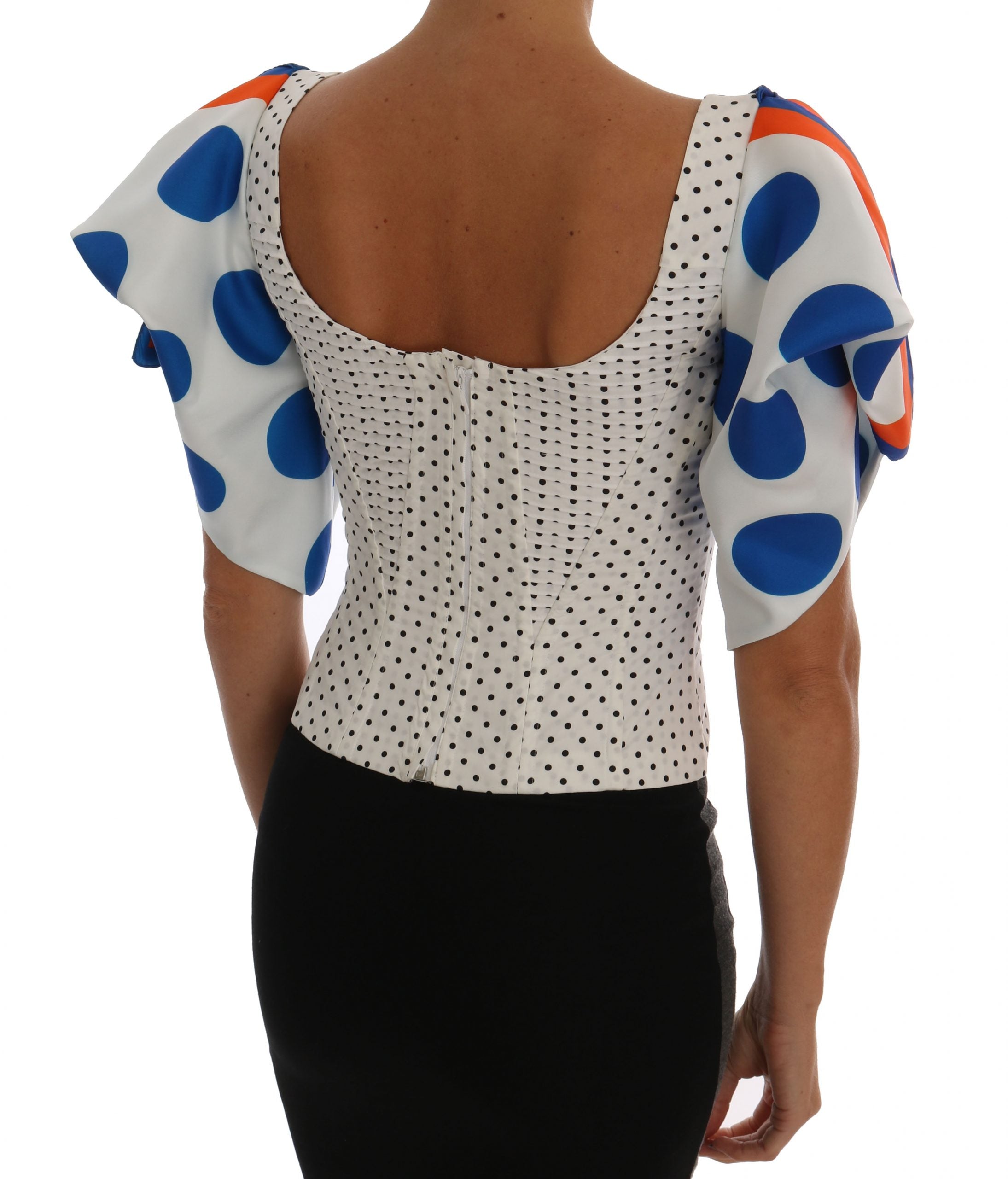Dolce &amp; Gabbana White Polka Silk Corset Bustier Top