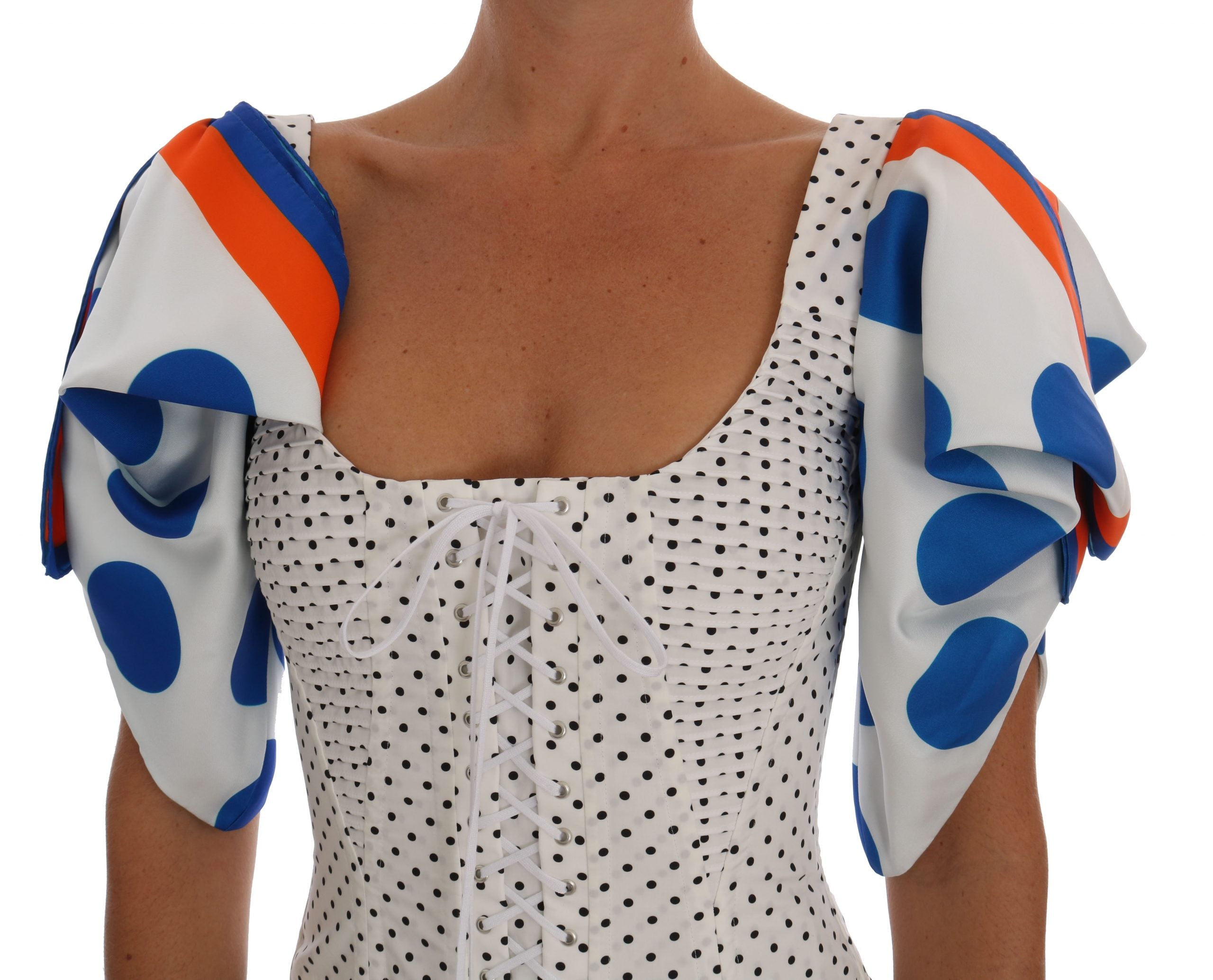 Dolce &amp; Gabbana White Polka Silk Corset Bustier Top