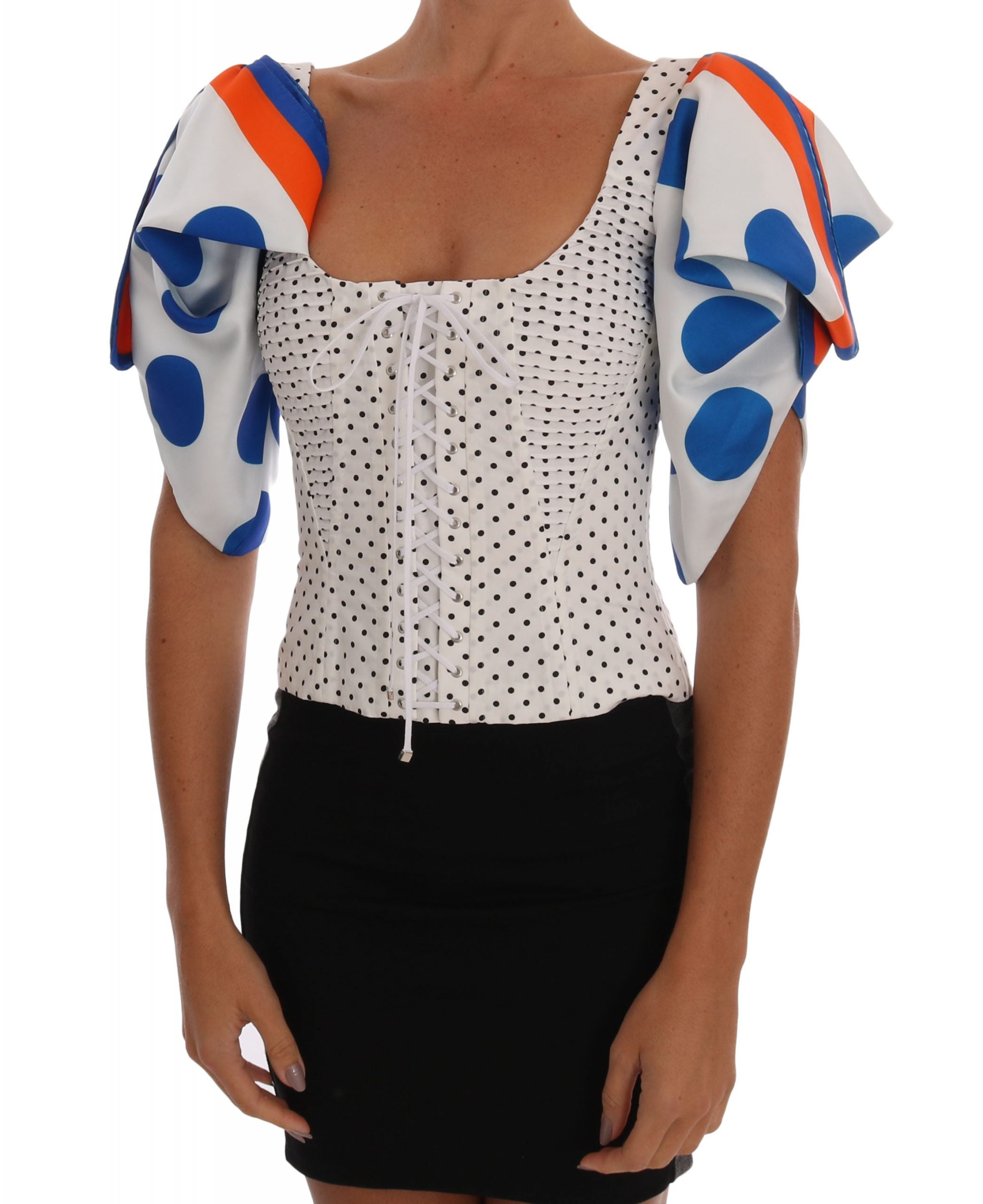 Dolce &amp; Gabbana White Polka Silk Corset Bustier Top
