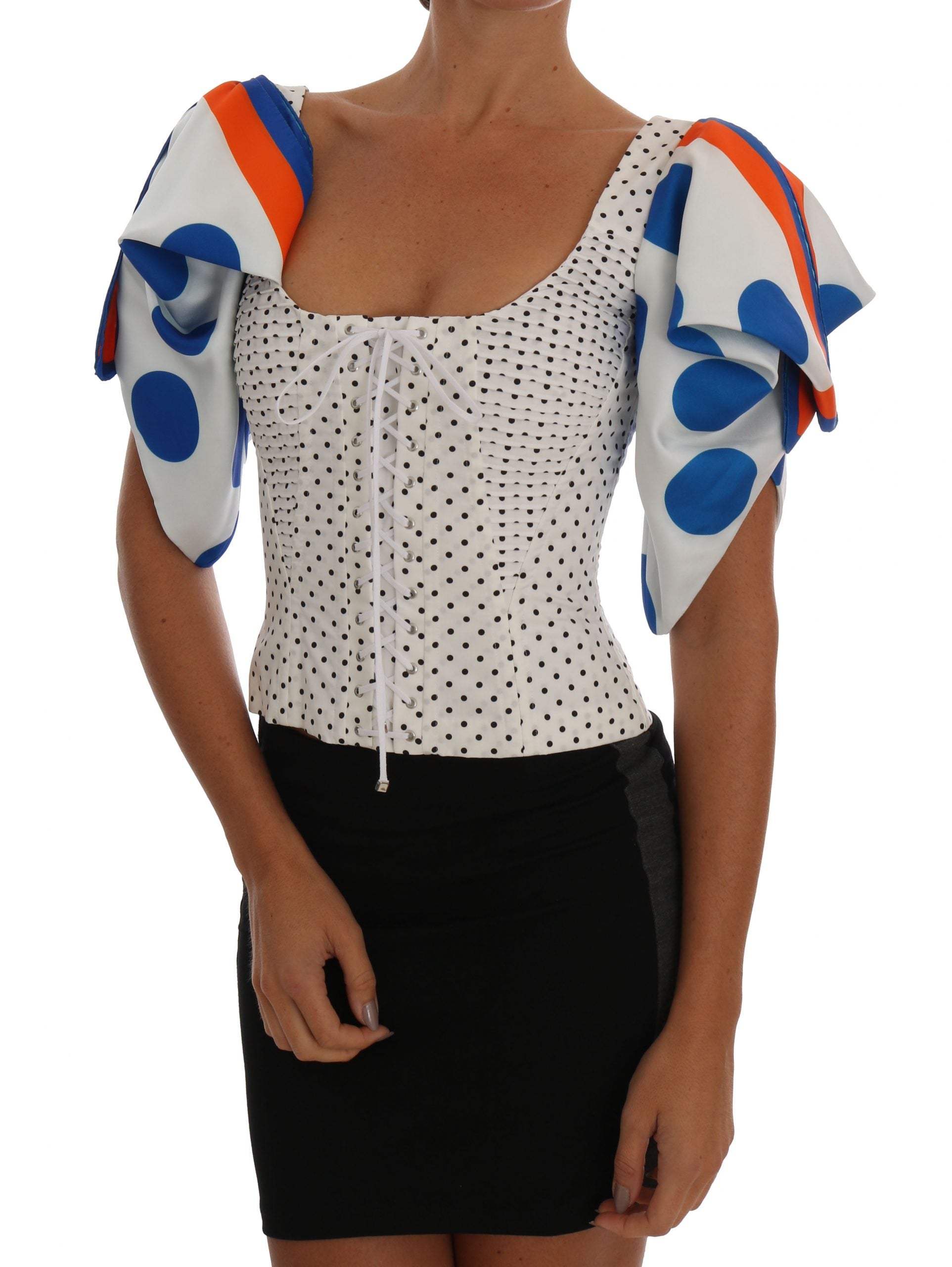 Dolce &amp; Gabbana White Polka Silk Corset Bustier Top