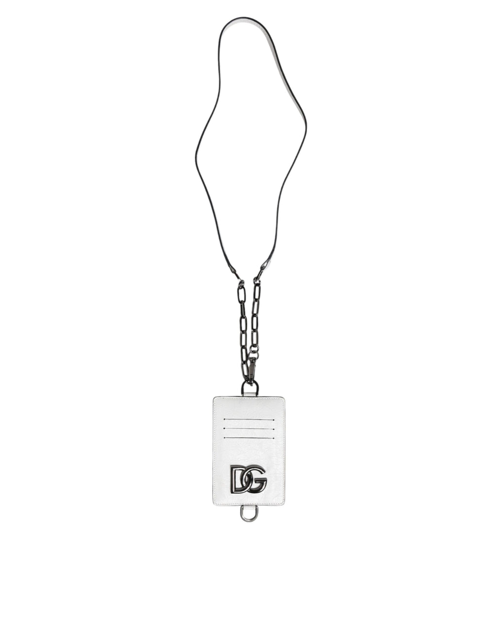 Dolce &amp; Gabbana White Calf Leather Lanyard Logo Card Holder Wallet