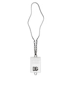 Dolce &amp; Gabbana White Calf Leather Lanyard Logo Card Holder Wallet