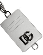 Dolce &amp; Gabbana White Calf Leather Lanyard Logo Card Holder Wallet