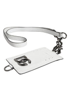 Dolce &amp; Gabbana White Calf Leather Lanyard Logo Card Holder Wallet