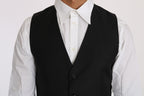Dolce &amp; Gabbana Black Solid Wool Silk Waistcoat Vest