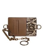 Dolce &amp; Gabbana Brown Exotic Leather Card Holder DG Logo Plaque Wallet