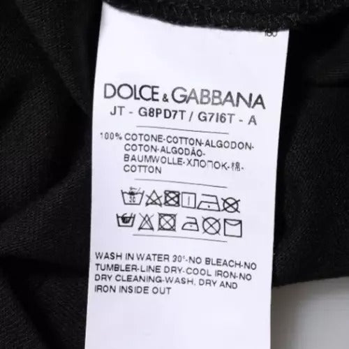 Dolce &amp; Gabbana Black Logo Print Cotton Crew Neck T-shirt