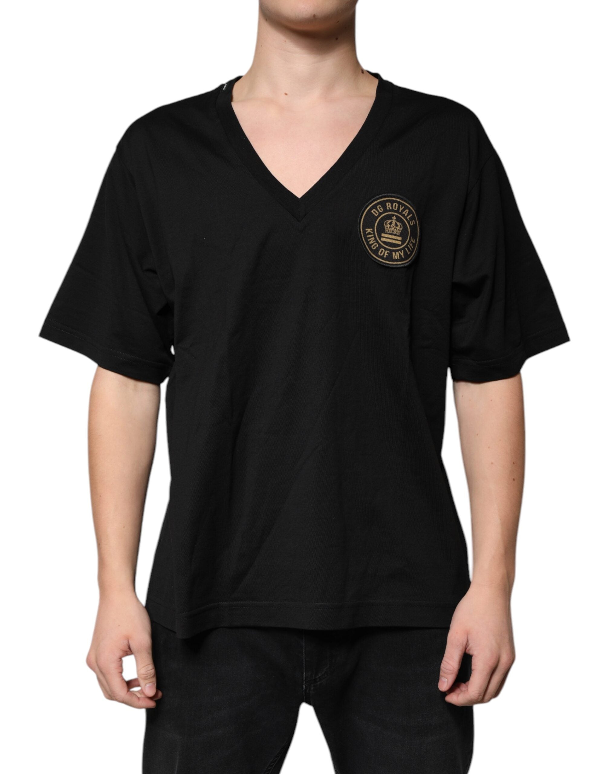 Dolce &amp; Gabbana Black Cotton Logo Vneck Short Sleeve T-shirt