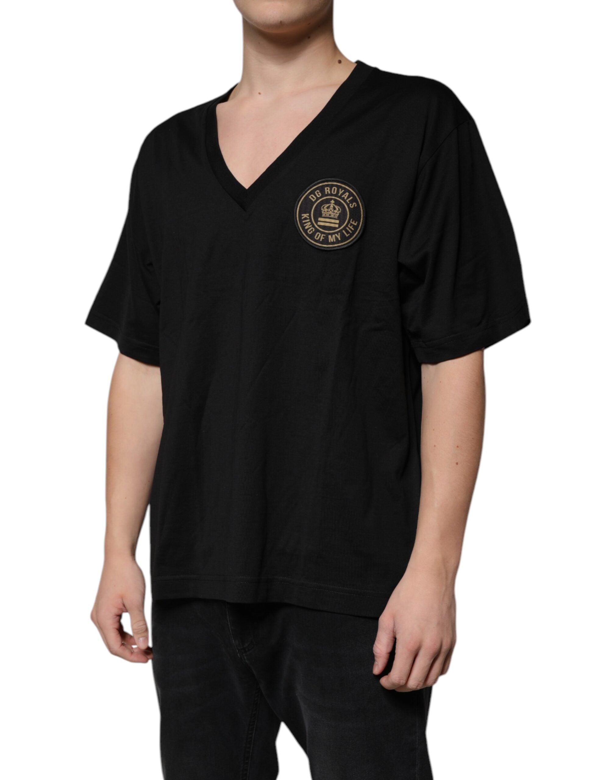 Dolce &amp; Gabbana Black Cotton Logo Vneck Short Sleeve T-shirt