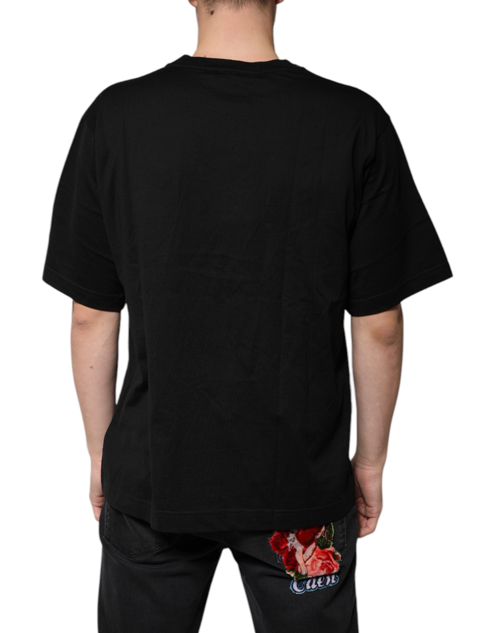 Dolce &amp; Gabbana Black Cotton Logo Vneck Short Sleeve T-shirt