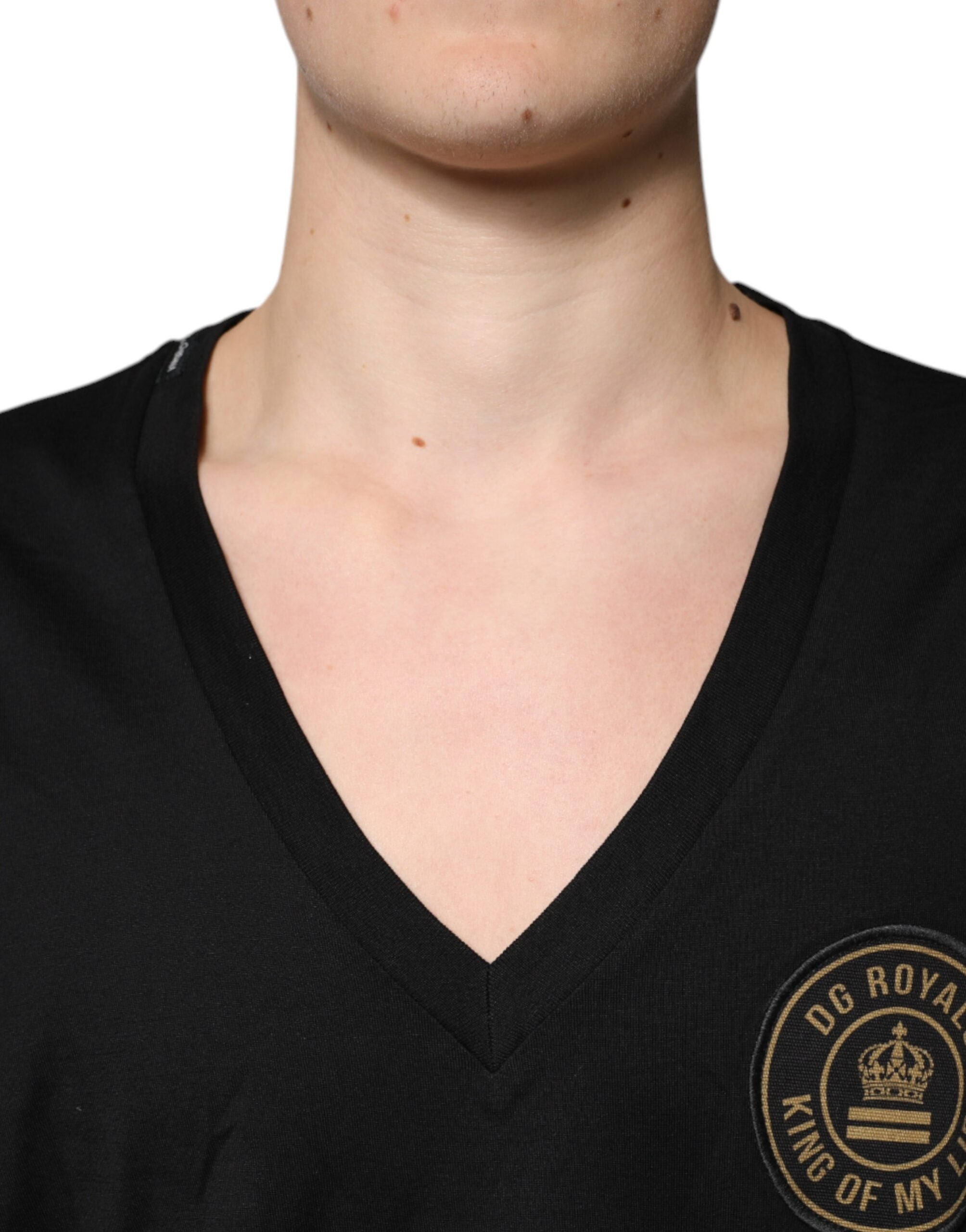 Dolce &amp; Gabbana Black Cotton Logo Vneck Short Sleeve T-shirt