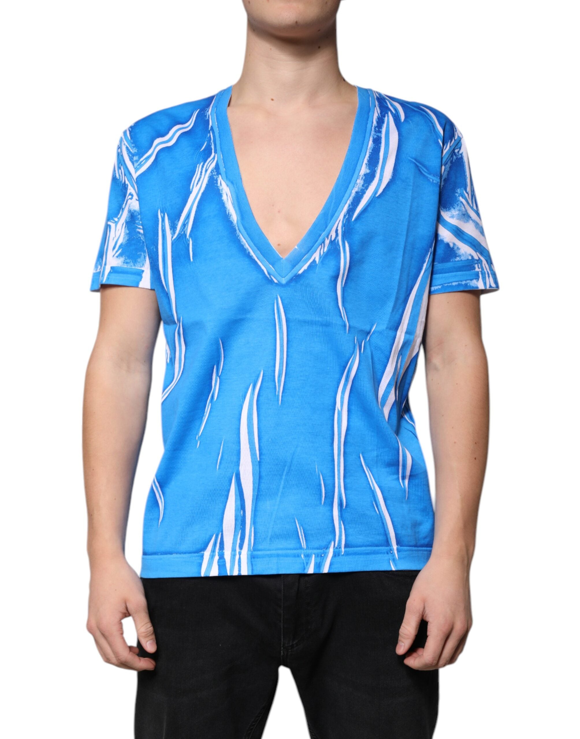 Dolce &amp; Gabbana Blue Cotton V-neck Short Sleeves T-shirt