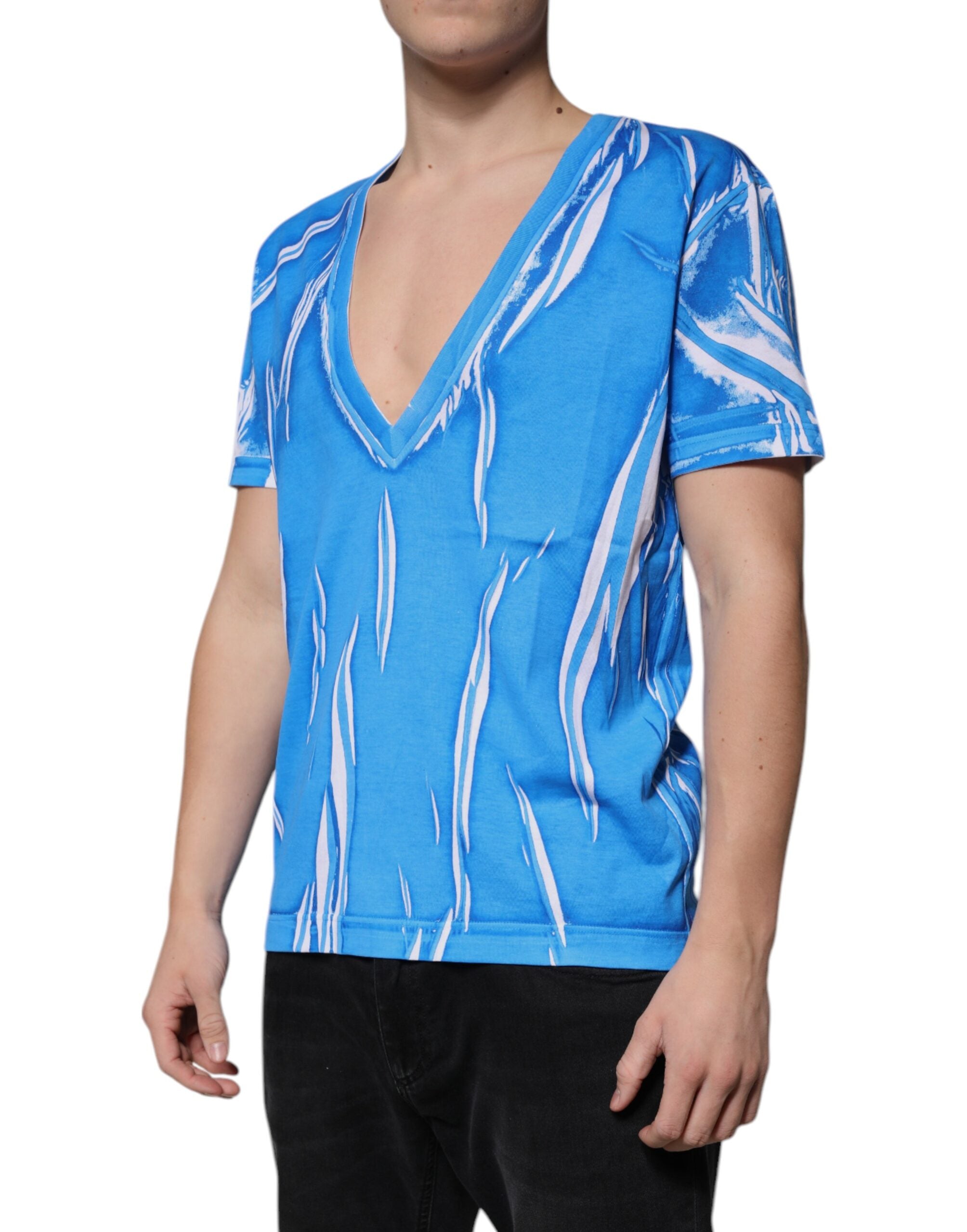 Dolce &amp; Gabbana Blue Cotton V-neck Short Sleeves T-shirt