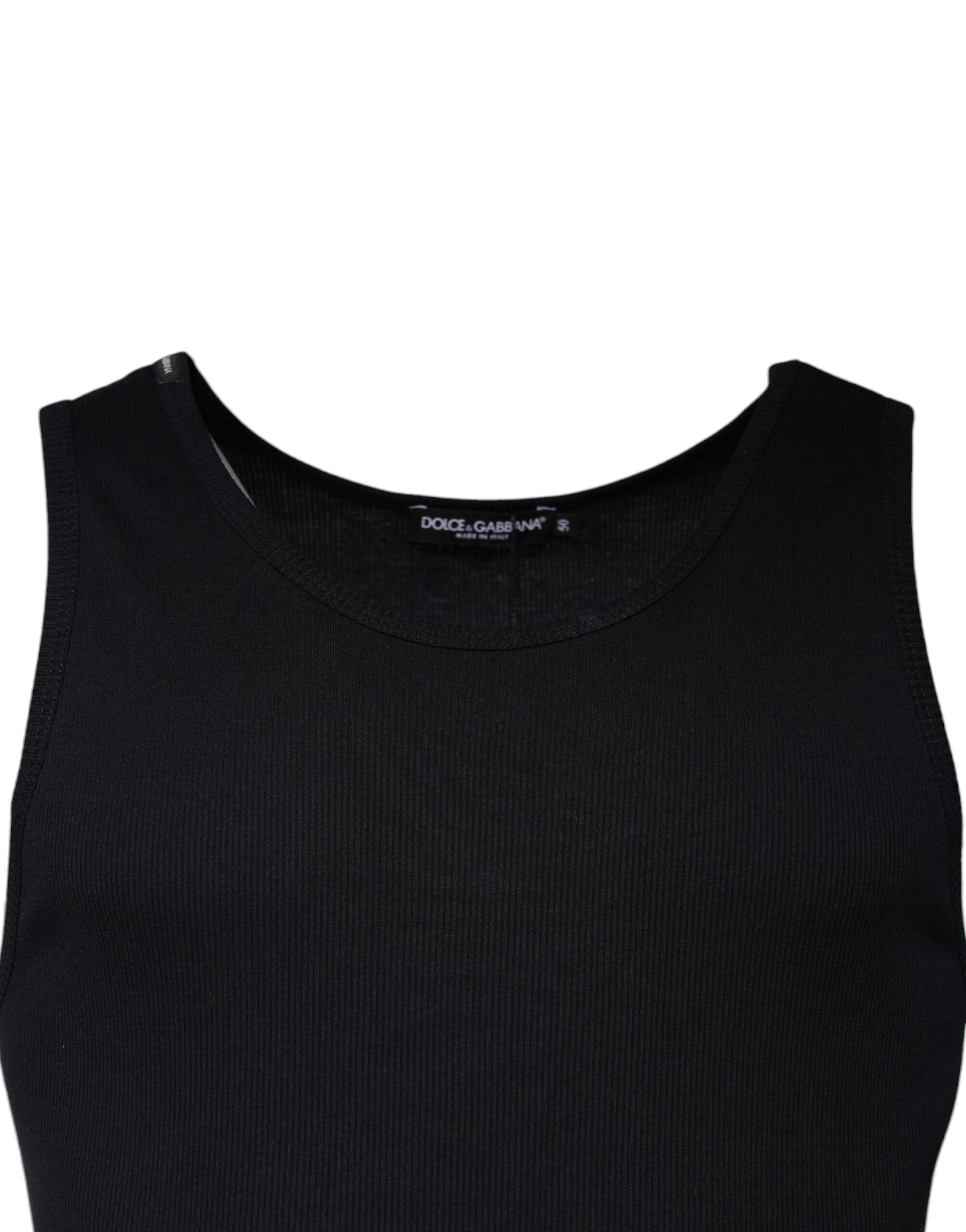 Dolce &amp; Gabbana Black Cotton Sleeveless Round Neck Tank T-shirt