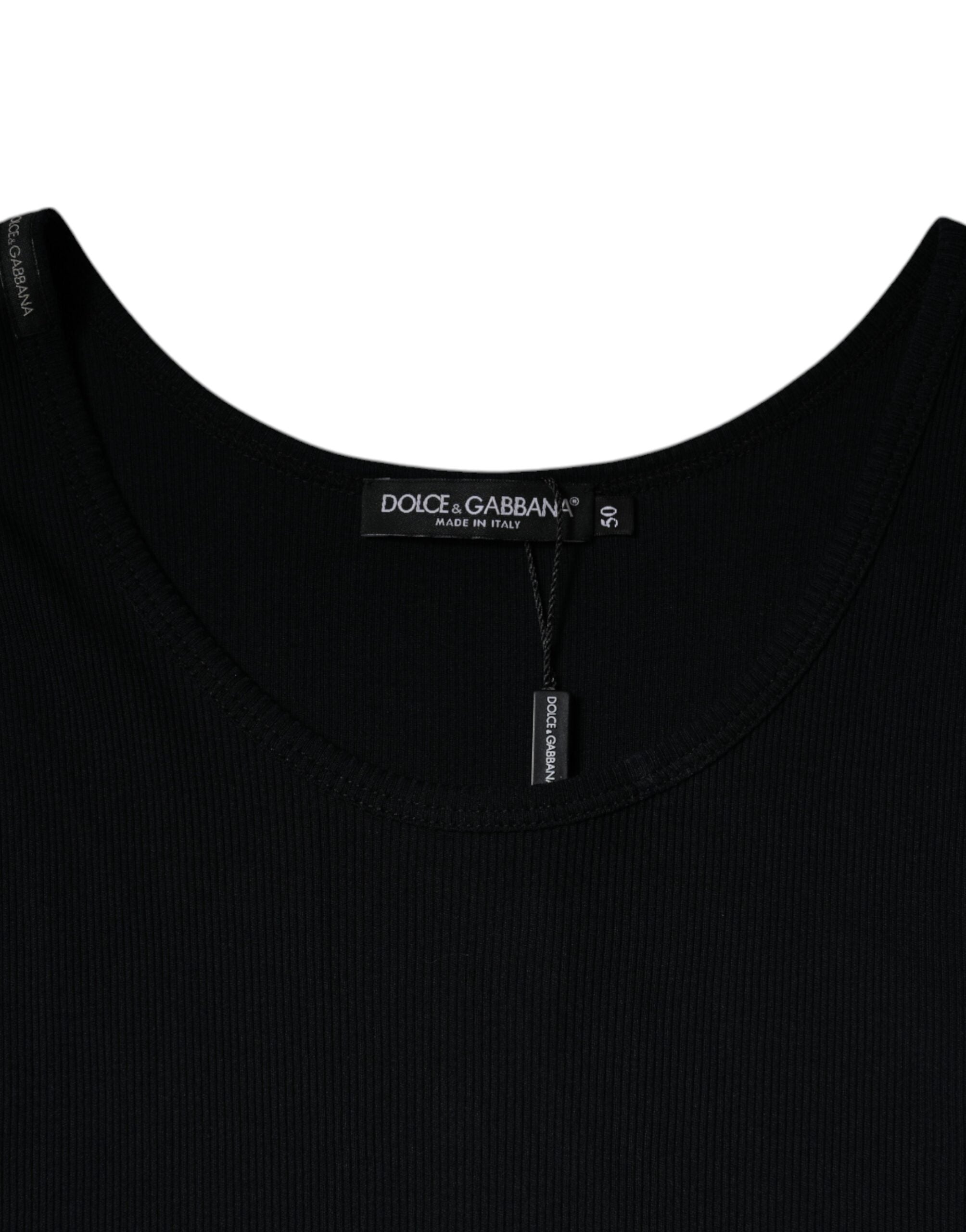 Dolce &amp; Gabbana Black Cotton Sleeveless Round Neck Tank T-shirt