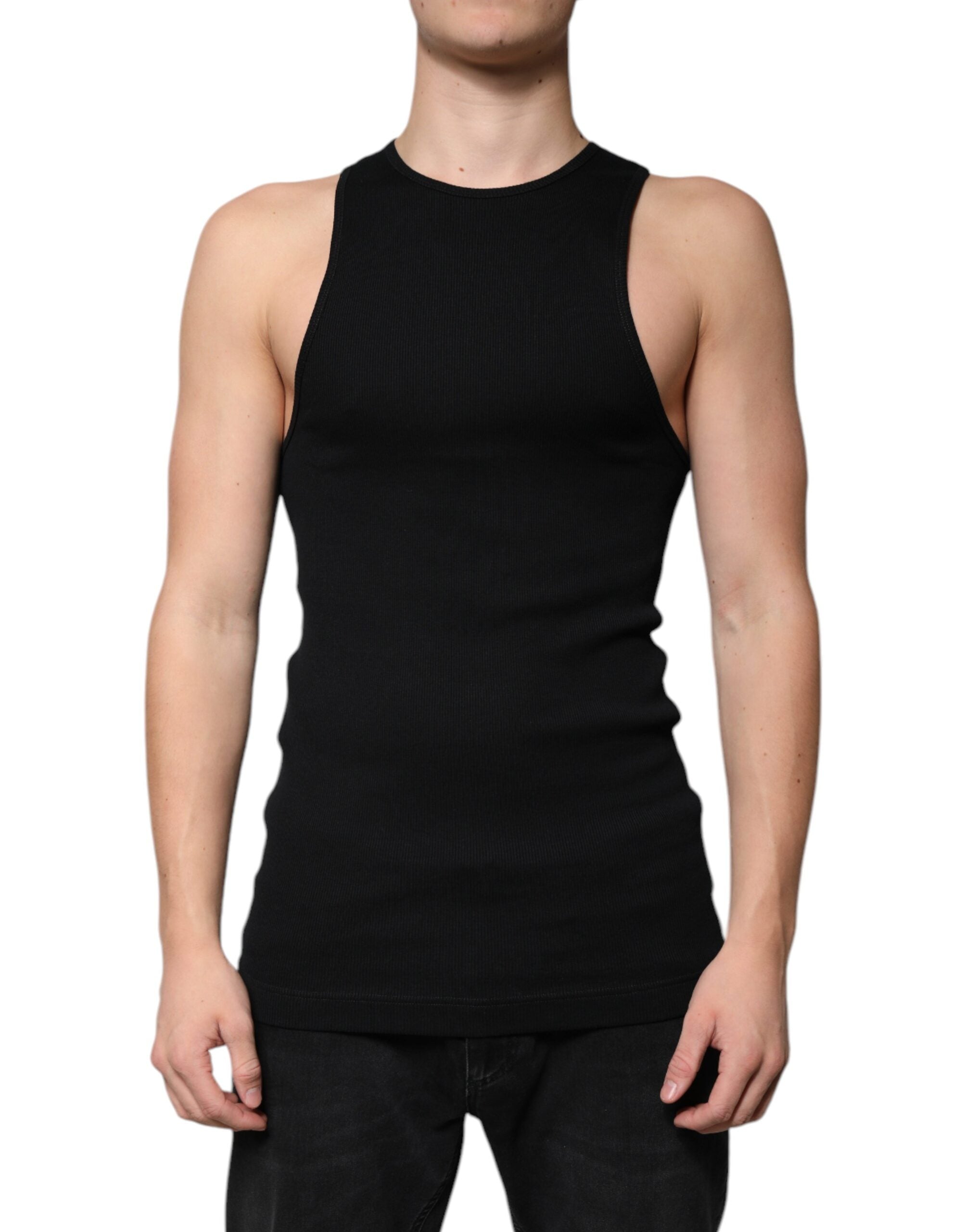 Dolce &amp; Gabbana Black Cotton Sleeveless Round Neck Tank T-shirt