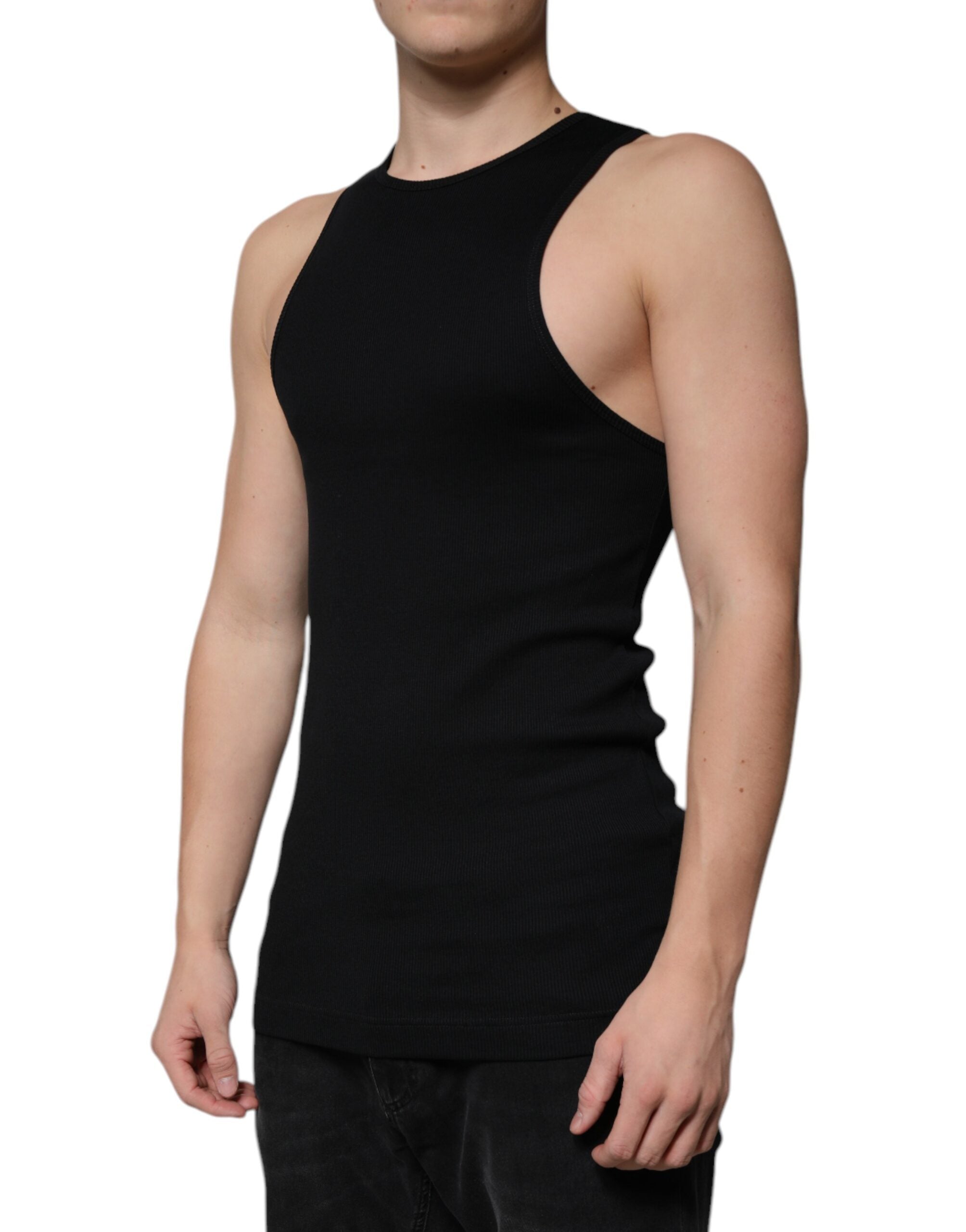 Dolce &amp; Gabbana Black Cotton Sleeveless Round Neck Tank T-shirt