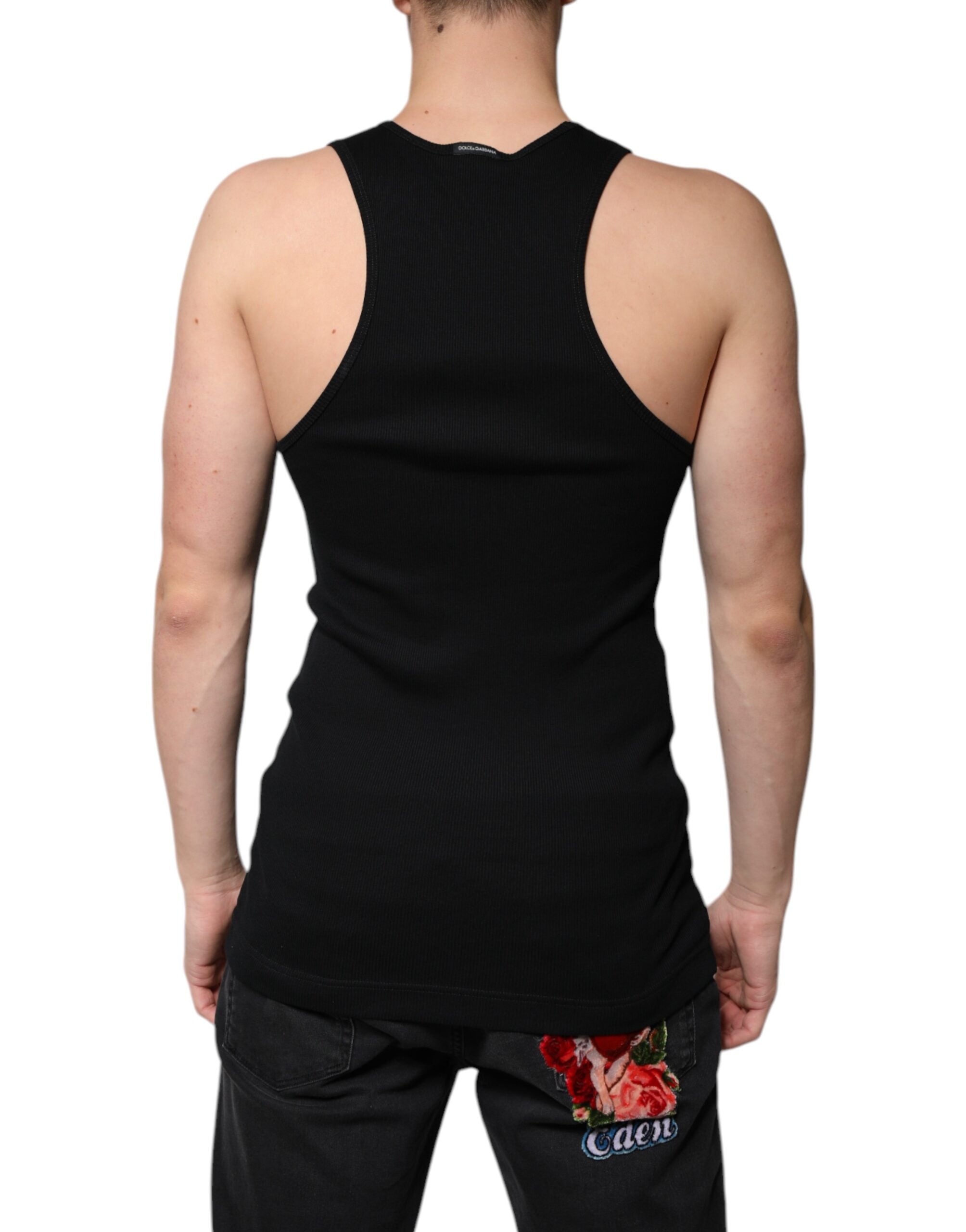 Dolce &amp; Gabbana Black Cotton Sleeveless Round Neck Tank T-shirt