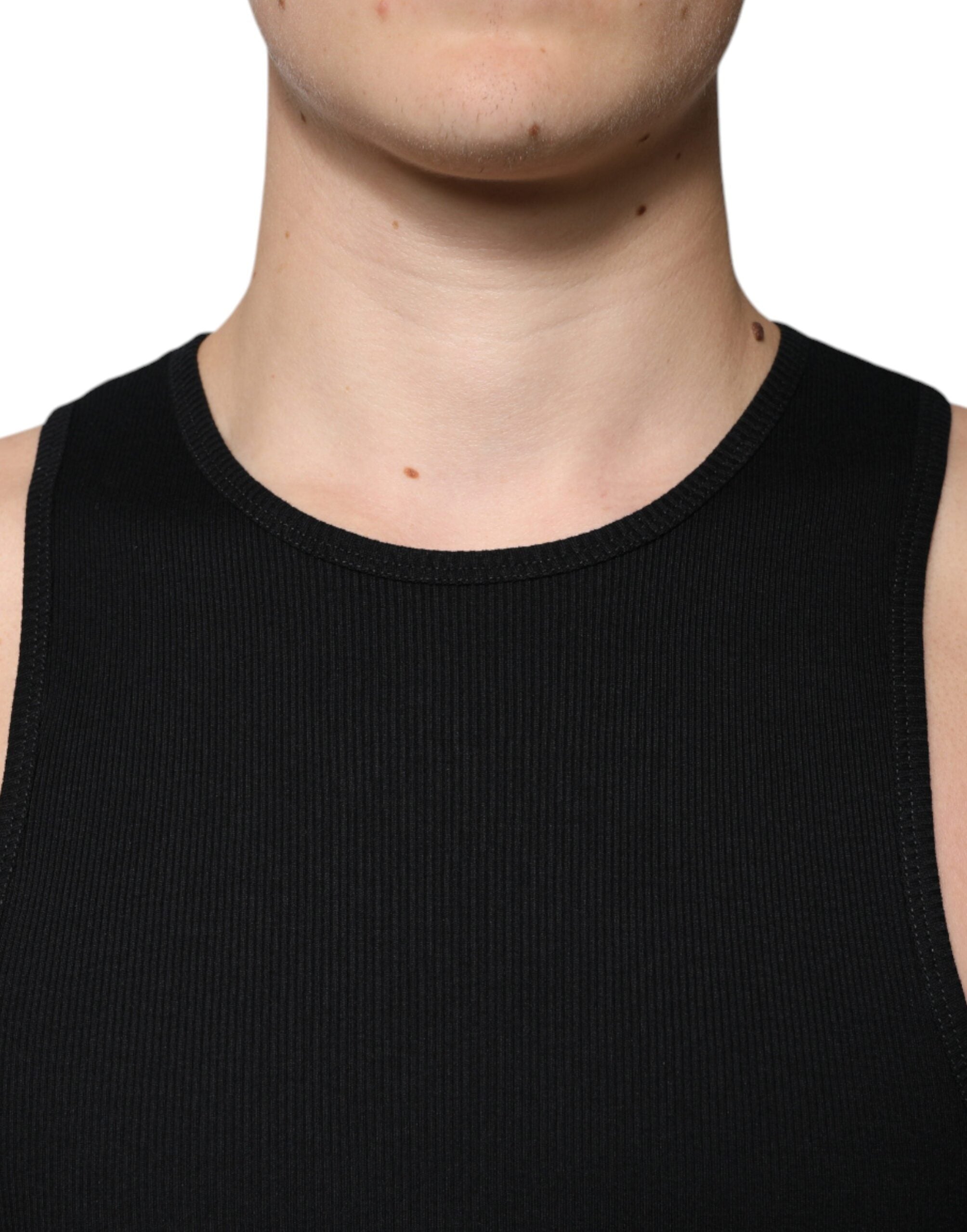 Dolce &amp; Gabbana Black Cotton Sleeveless Round Neck Tank T-shirt