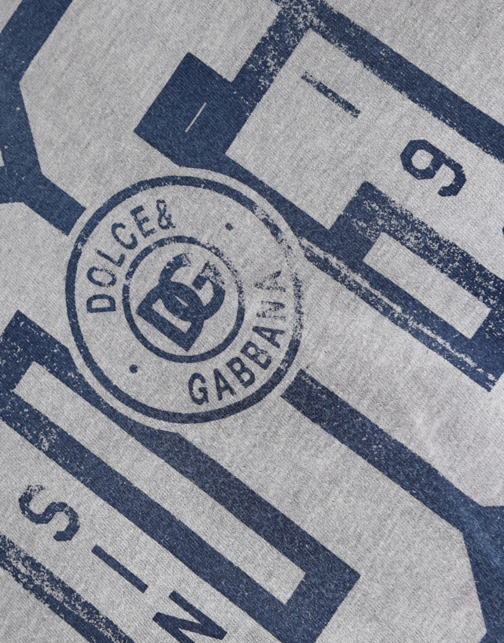 Dolce &amp; Gabbana Gray Logo Print Cotton Crew Neck T-shirt