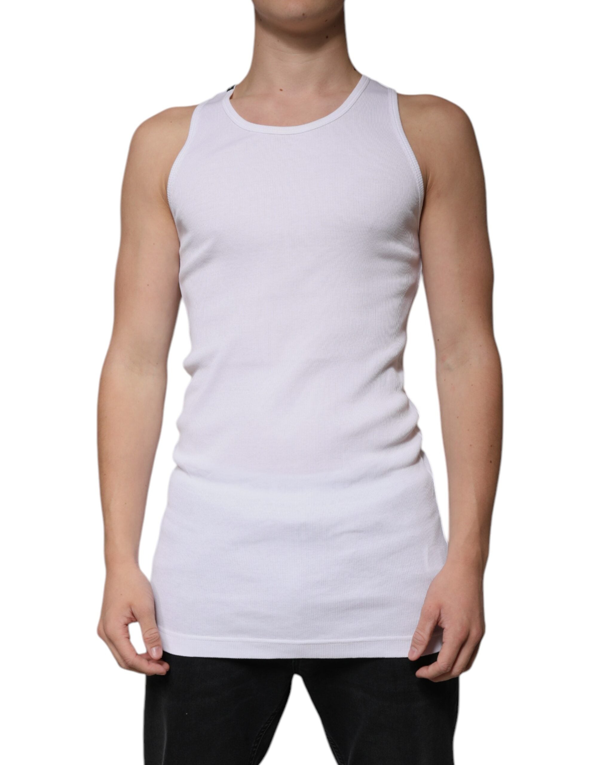 Dolce &amp; Gabbana White Cotton Sleeveless Round Neck Tank T-shirt
