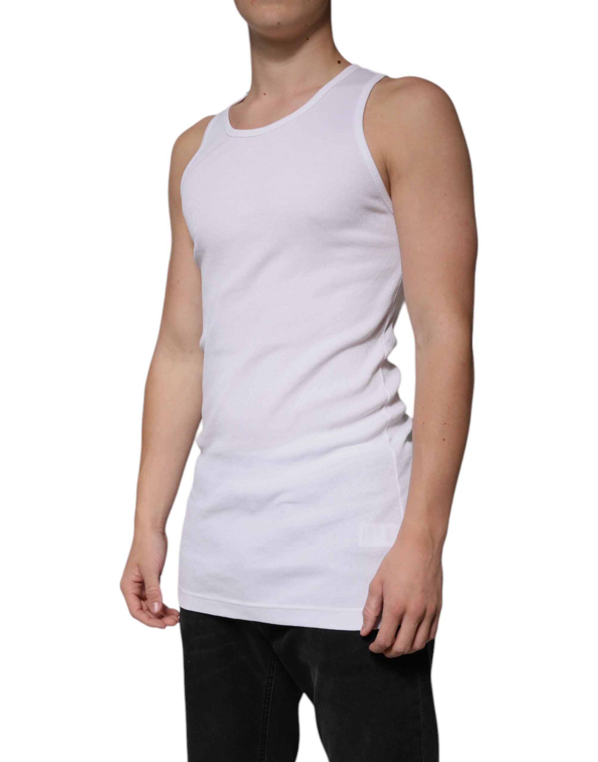 Dolce &amp; Gabbana White Cotton Sleeveless Round Neck Tank T-shirt