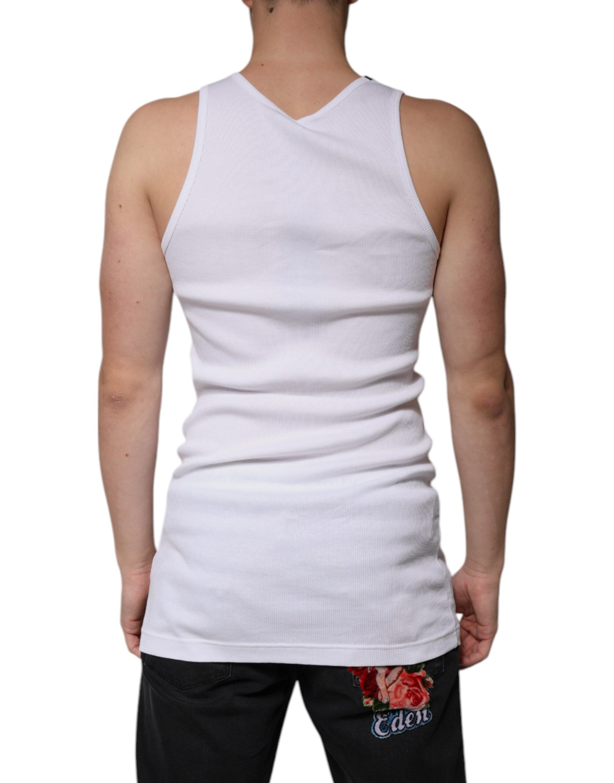 Dolce &amp; Gabbana White Cotton Sleeveless Round Neck Tank T-shirt