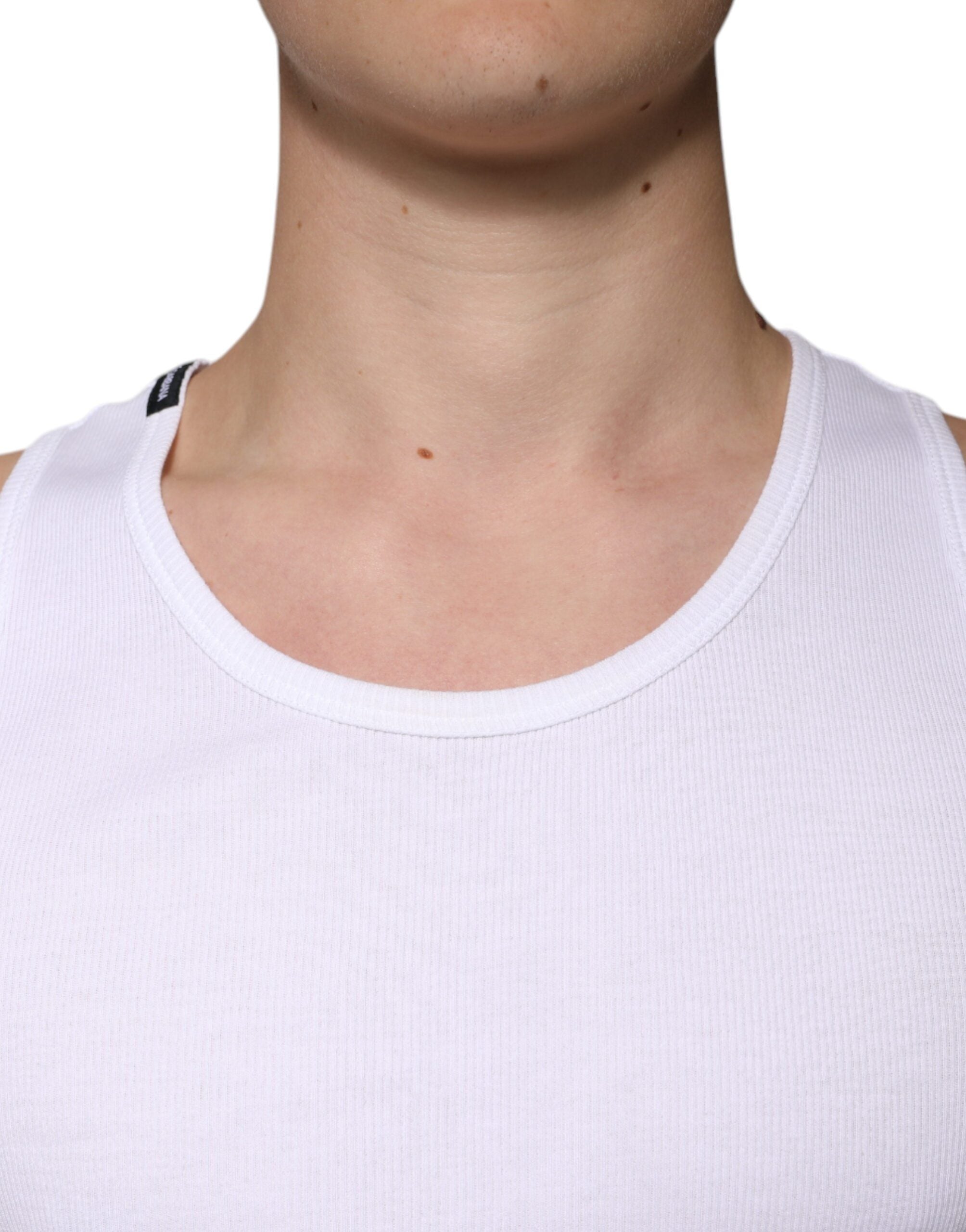 Dolce &amp; Gabbana White Cotton Sleeveless Round Neck Tank T-shirt