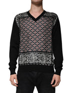Dolce &amp; Gabbana Black Logo Wool V-neck Pullover Sweater