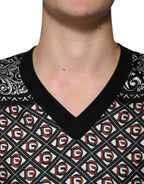 Dolce &amp; Gabbana Black Logo Wool V-neck Pullover Sweater