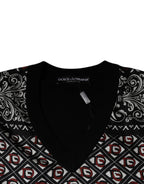 Dolce &amp; Gabbana Black Logo Wool V-neck Pullover Sweater