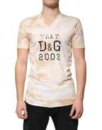 Dolce &amp; Gabbana Beige Graphic Print Cotton V-neck T-shirt