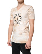Dolce &amp; Gabbana Beige Graphic Print Cotton V-neck T-shirt