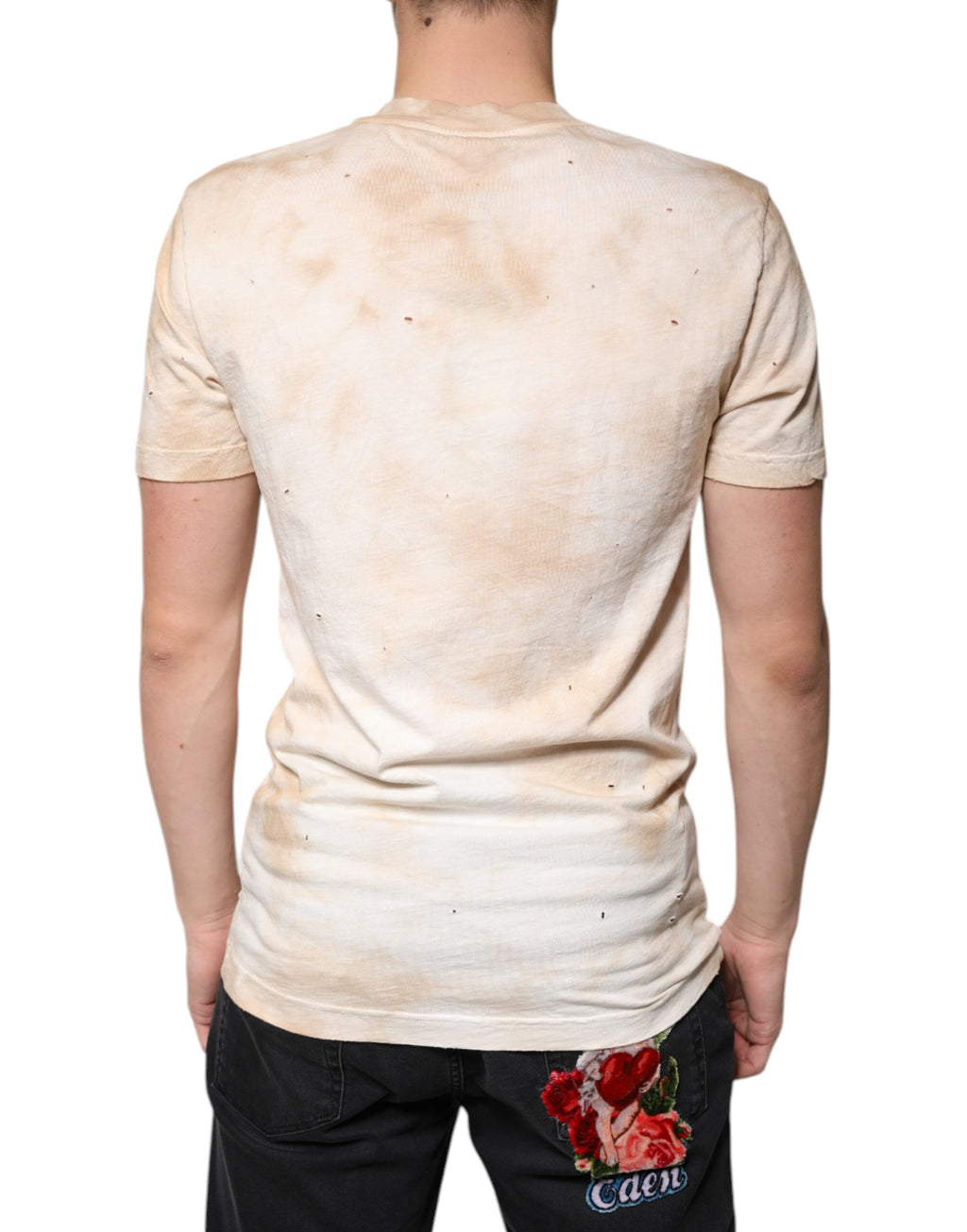 Dolce &amp; Gabbana Beige Graphic Print Cotton V-neck T-shirt