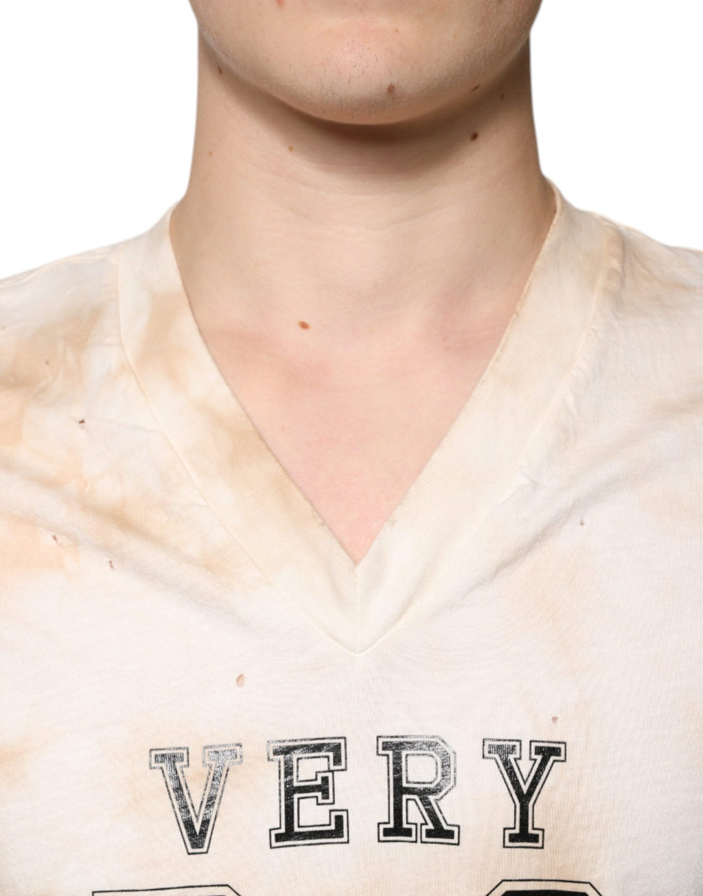 Dolce &amp; Gabbana Beige Graphic Print Cotton V-neck T-shirt