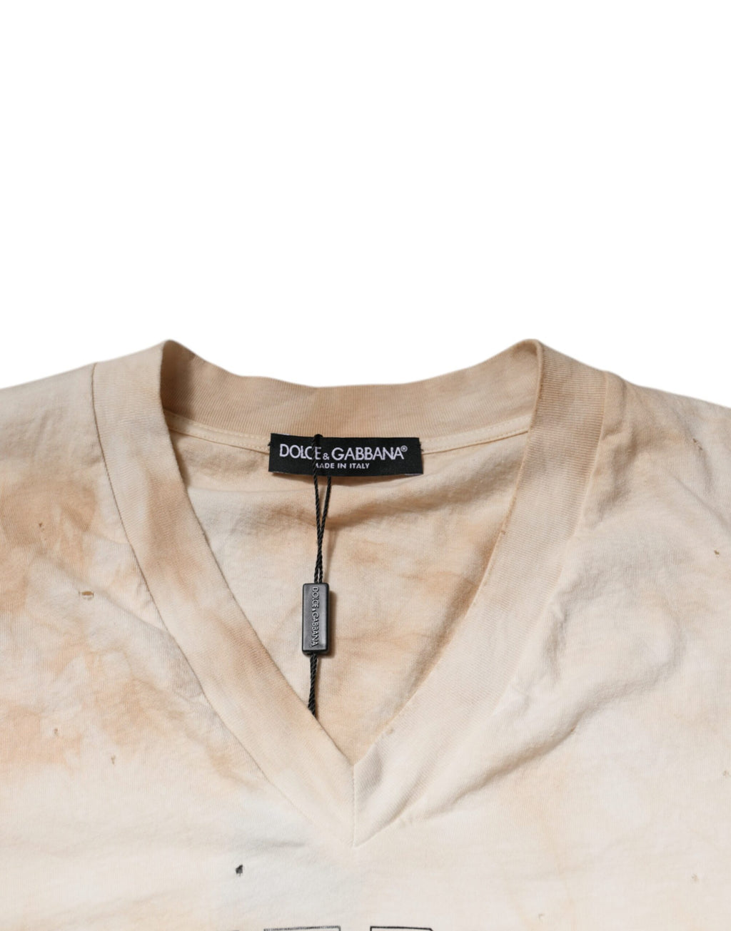 Dolce &amp; Gabbana Beige Graphic Print Cotton V-neck T-shirt