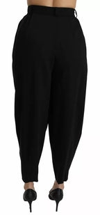 Dolce &amp; Gabbana Black Wool High Waist Pleat Front Cropped Pants