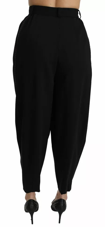 Dolce &amp; Gabbana Black Wool High Waist Pleat Front Cropped Pants