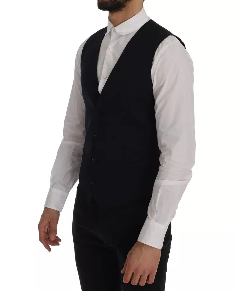Dolce &amp; Gabbana Blue Waistcoat Wool Stretch STAFF Vest