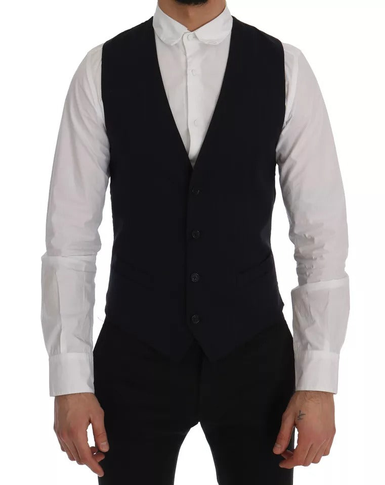 Dolce &amp; Gabbana Blue Waistcoat Wool Stretch STAFF Vest