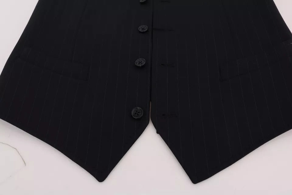 Dolce &amp; Gabbana Blue Waistcoat Wool Stretch STAFF Vest