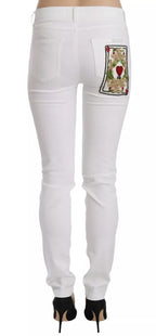 Dolce &amp; Gabbana White Crystal Embellished Skinny Jeans