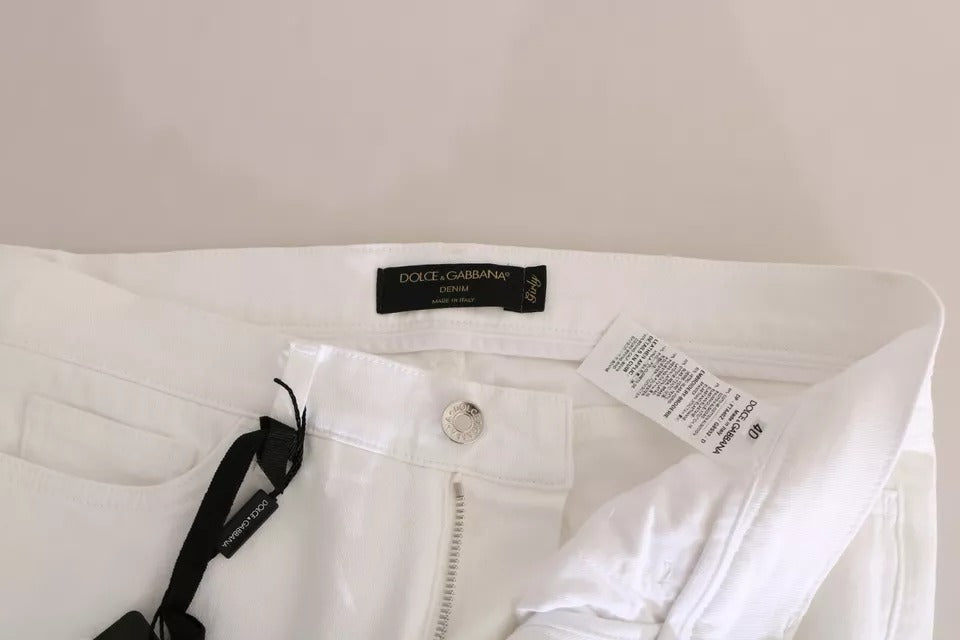 Dolce &amp; Gabbana White Crystal Embellished Skinny Jeans