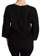 Dolce &amp; Gabbana Black Floral Embroidered Blouse Silk Top
