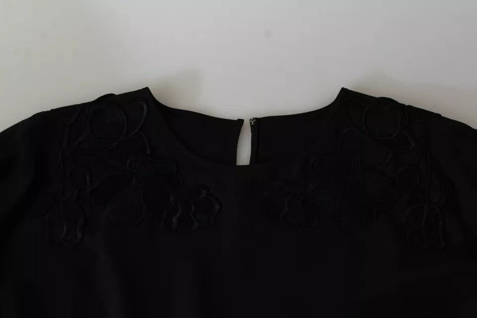 Dolce &amp; Gabbana Black Floral Embroidered Blouse Silk Top